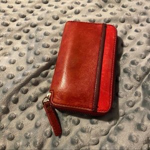 Two tone red leather fossil wallet with zipper
